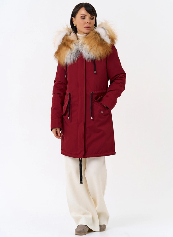 Женская парка с капюшоном из меха рыжей лисы