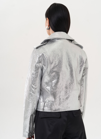 Куртка "косуха" из эко кожи под серебро