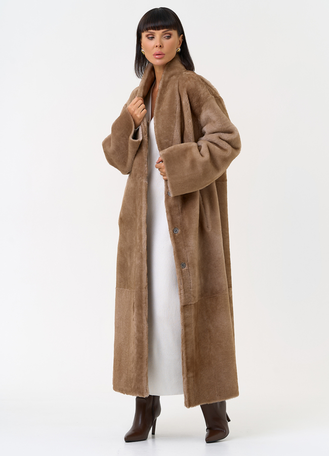 Двухсторонняя женская дубленка с декоративным поясом модель № 31632 универмаг малина