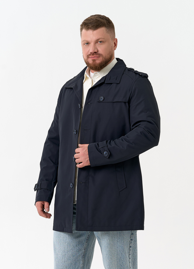 Мужское полупальто синего цвета модель № 32588 меха малина