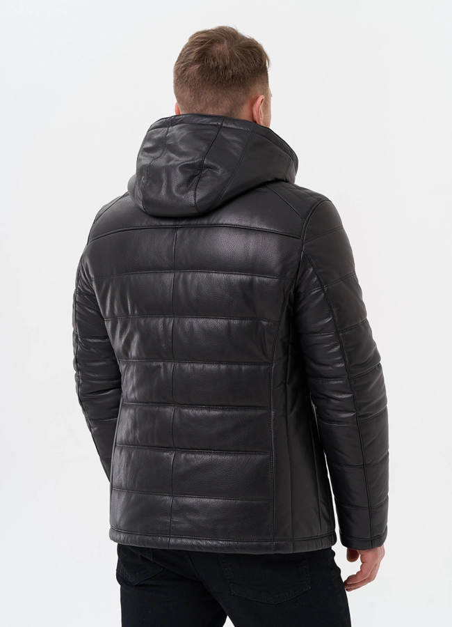 фото Пуховик из натуральной кожи с отделкой из мутона модель № 25453