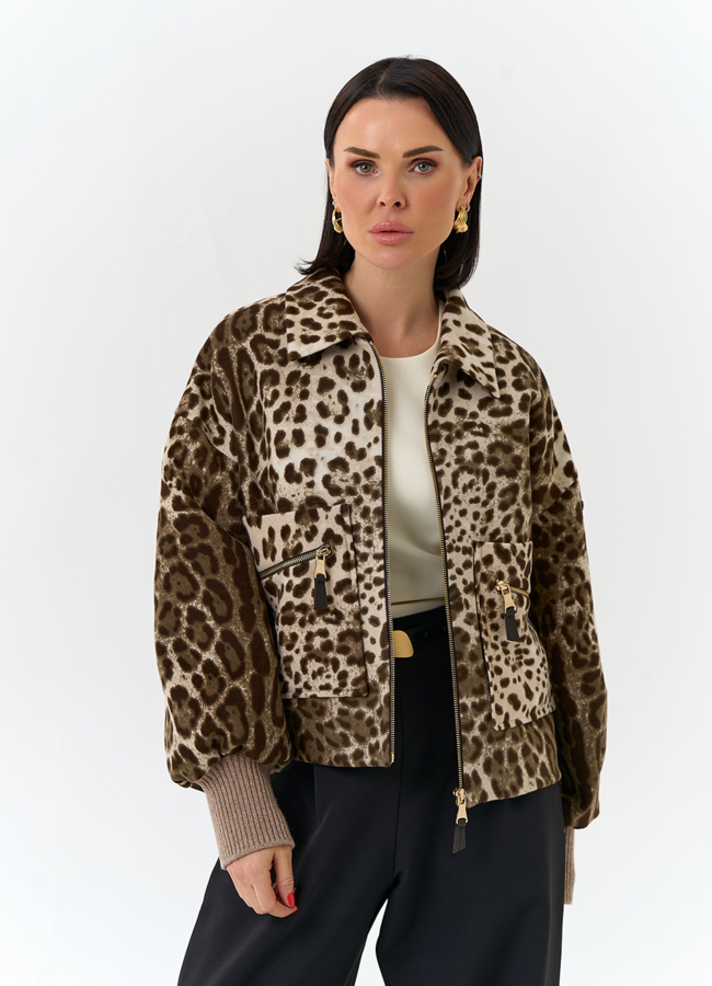 Женское укороченное пальто с анималистическим принтом модель № 32556 универмаг малина