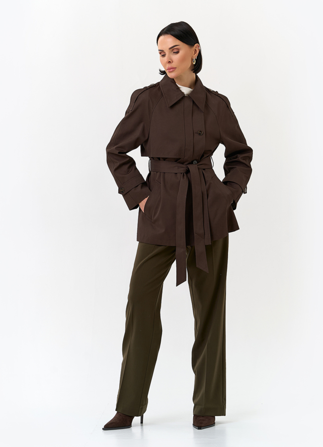 Женский укороченный плащ с поясом модель № 32821 в кредит