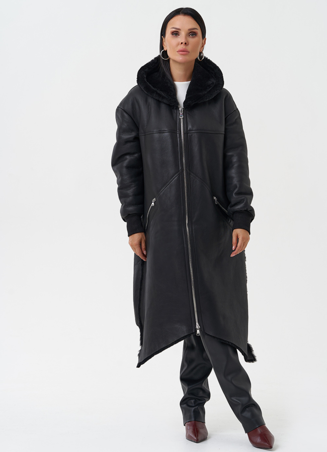 фото Натуральная дубленка с капюшоном модель № 28701