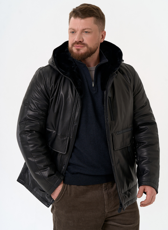 Куртка из натуральной кожи с капюшоном
