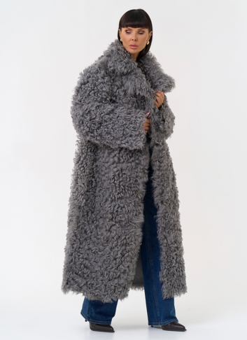 Женская двухсторонняя дубленка с английским воротником