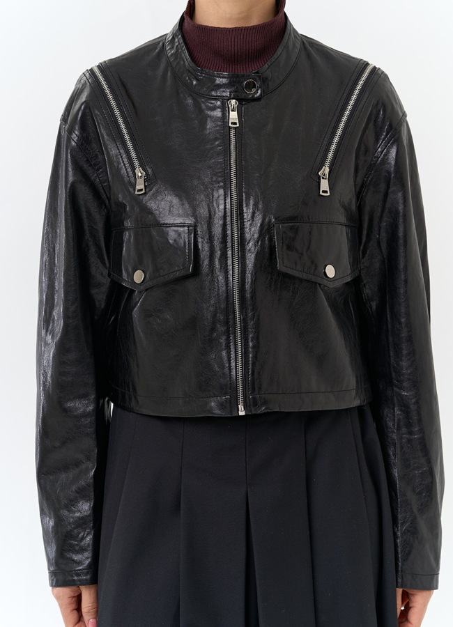 Куртка из натуральной кожи с декоративными молниями модель № 32844 универмаг малина