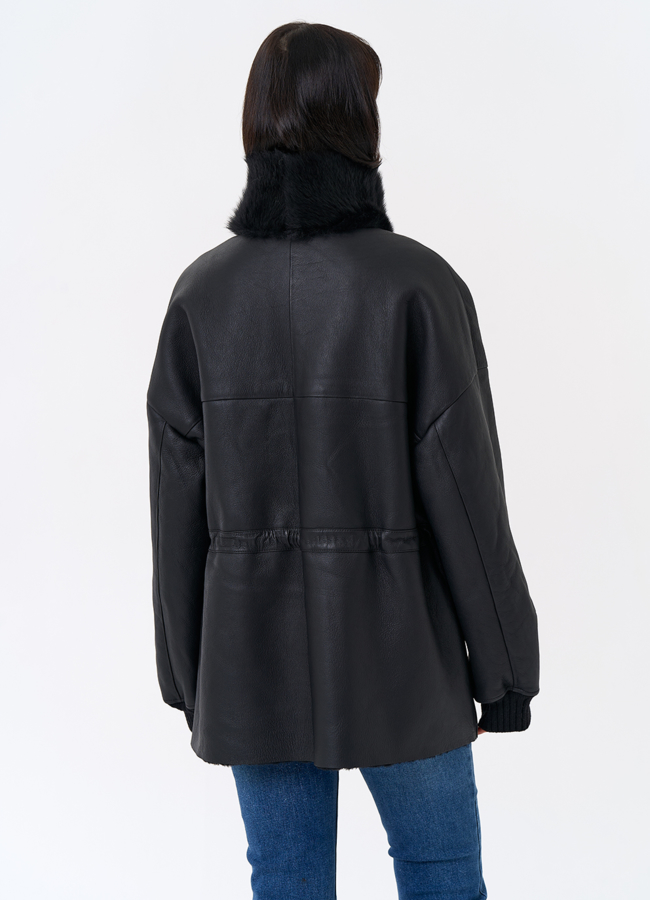 фото Женская натуральная дубленка с воротником стойкой модель № 31930