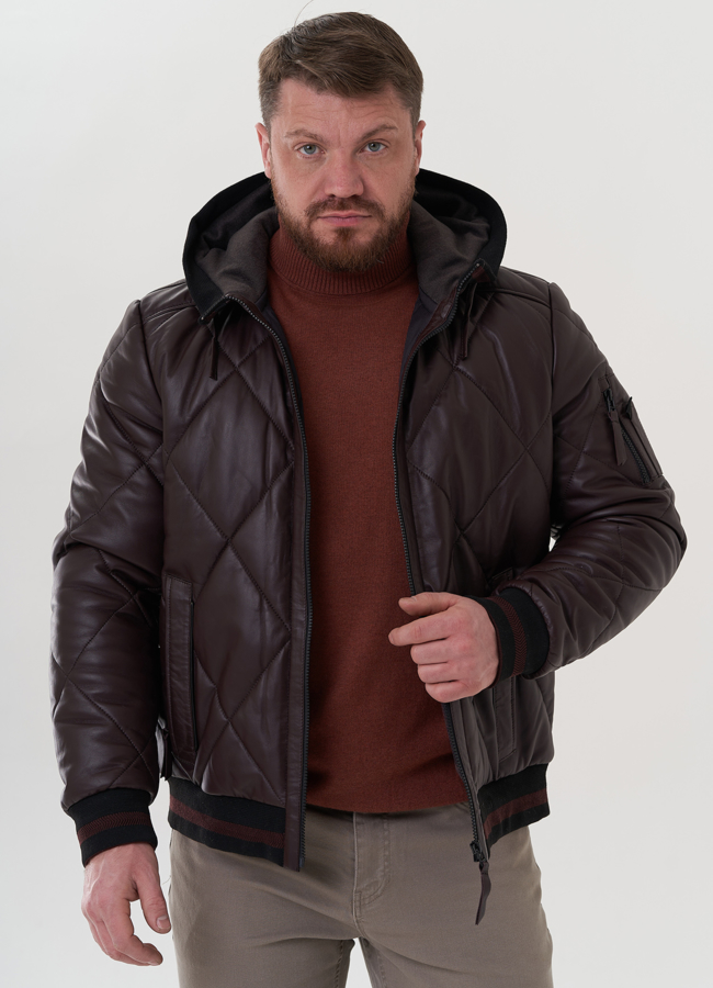 Куртка из натуральной кожи с капюшоном модель № 26996 в рассрочку