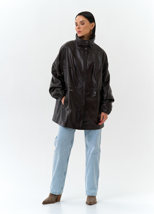 Куртка из натуральной кожи с воротником стойка модель № 32871 в кредит