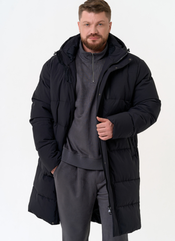 Удлиненный мужской пуховик с капюшоном