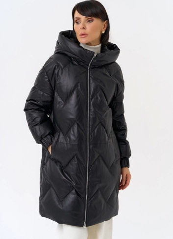 Длинный пуховик из кожи
