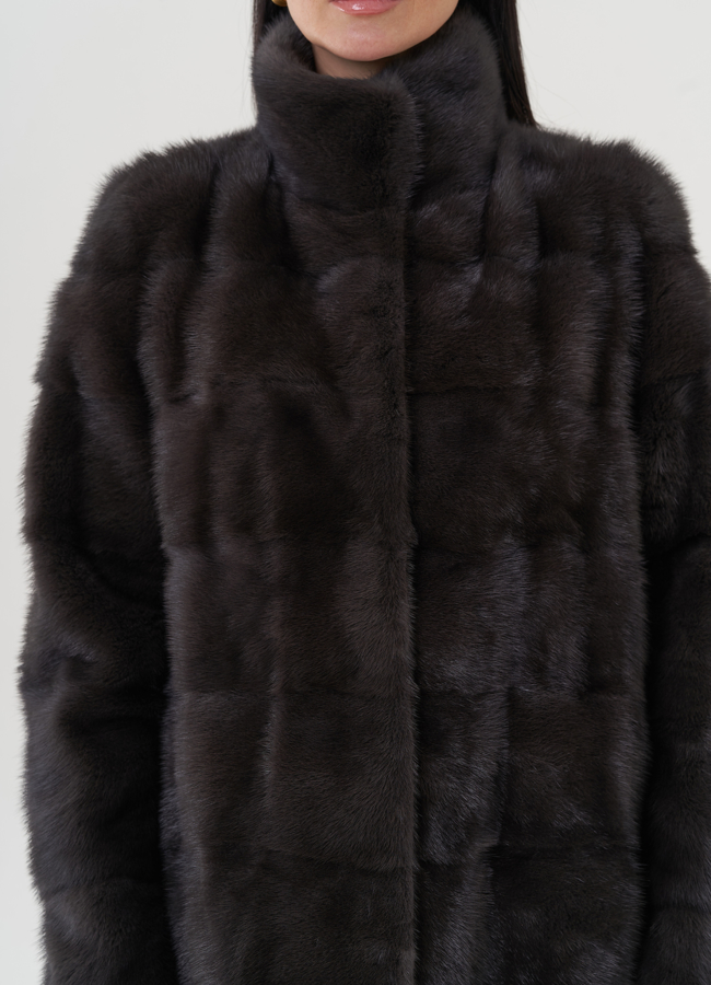 Шуба из норки с воротником стойка модель № 25916 универмаг малина