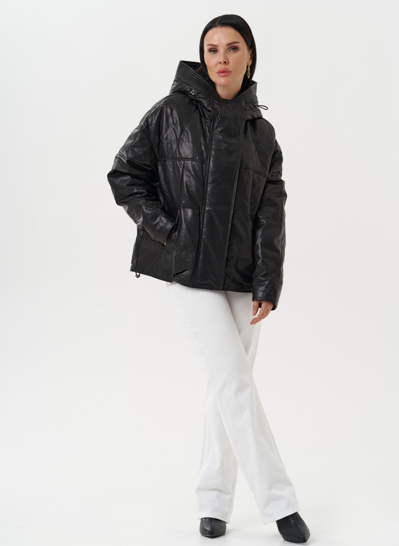 Утепленная куртка из натуральной кожи с капюшоном