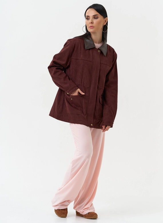 Женская парка из эко замши бордового цвета