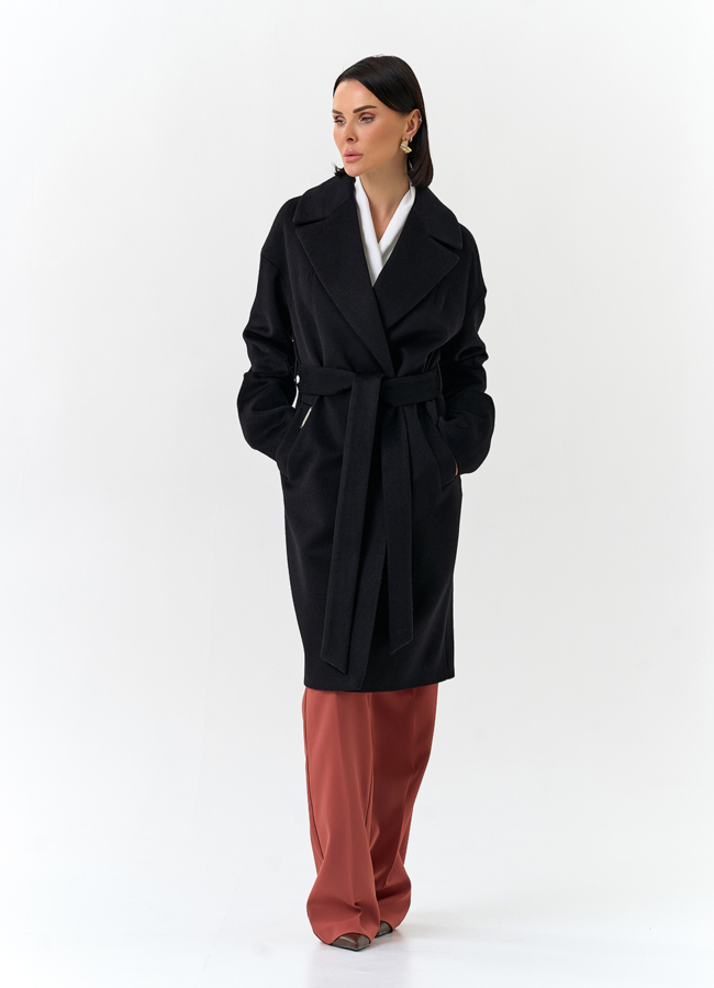 Женское пальто черного цвета модель № 32541 универмаг малина