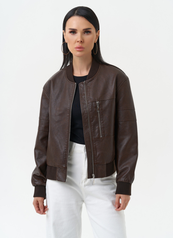 Куртка бомбер из эко кожи коричневого цвета