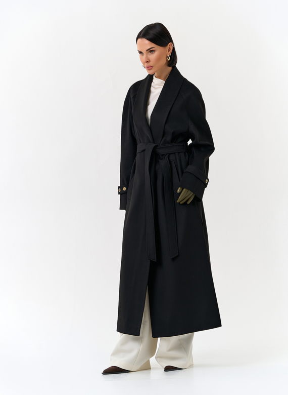 Женское длинное пальто с поясом