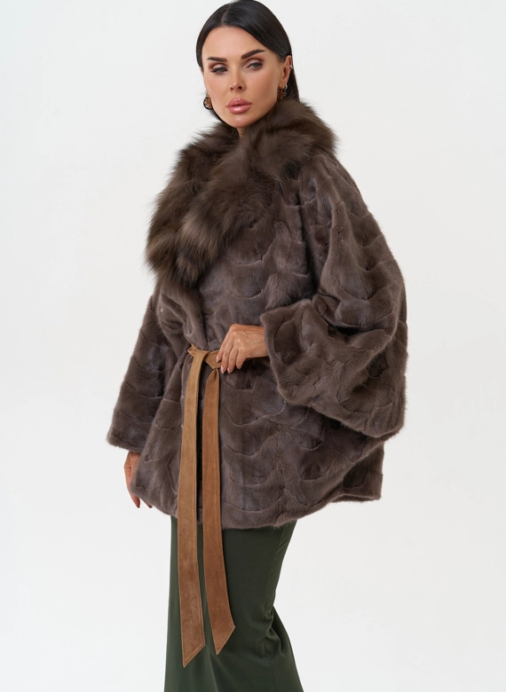 Норковая шуба с отделкой из лисы