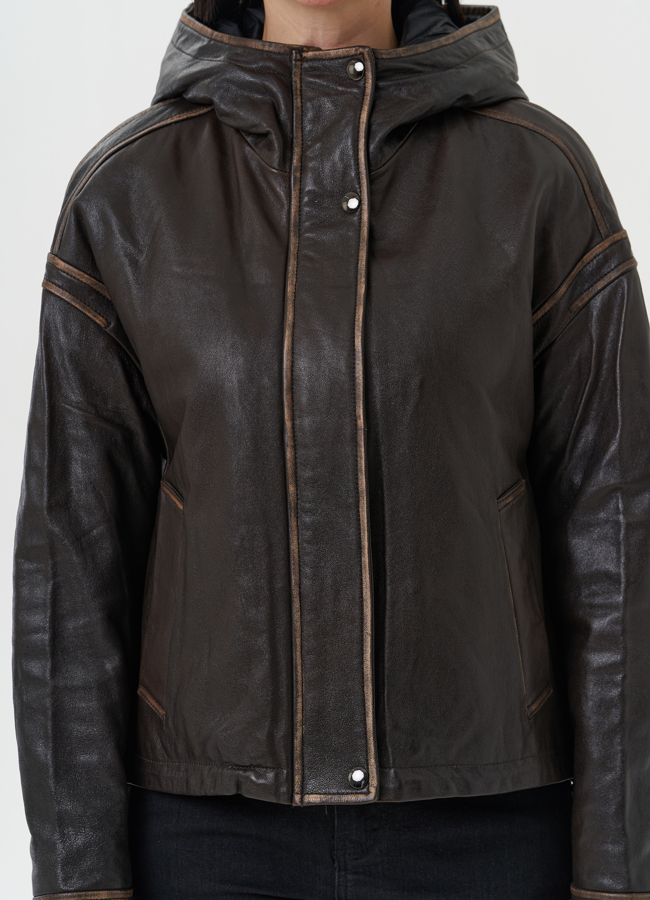 Куртка из натуральной кожи с капюшоном модель № 28115 в рассрочку