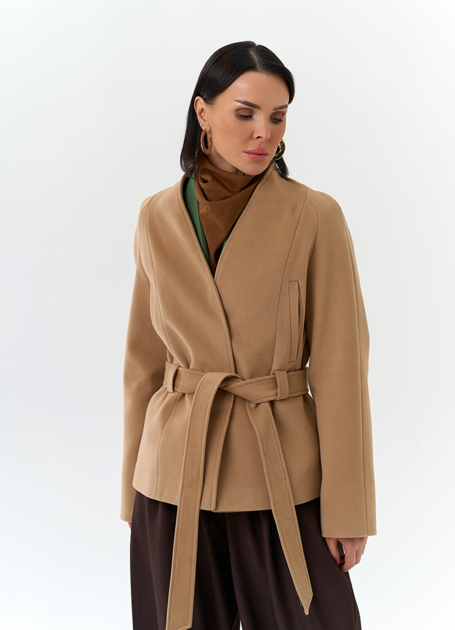 Женское укороченное пальто с поясом модель № 32687 универмаг малина