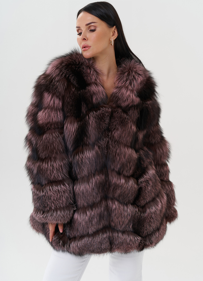 Женская шуба из меха чернобурки розового цвета модель № 27617 меха малина