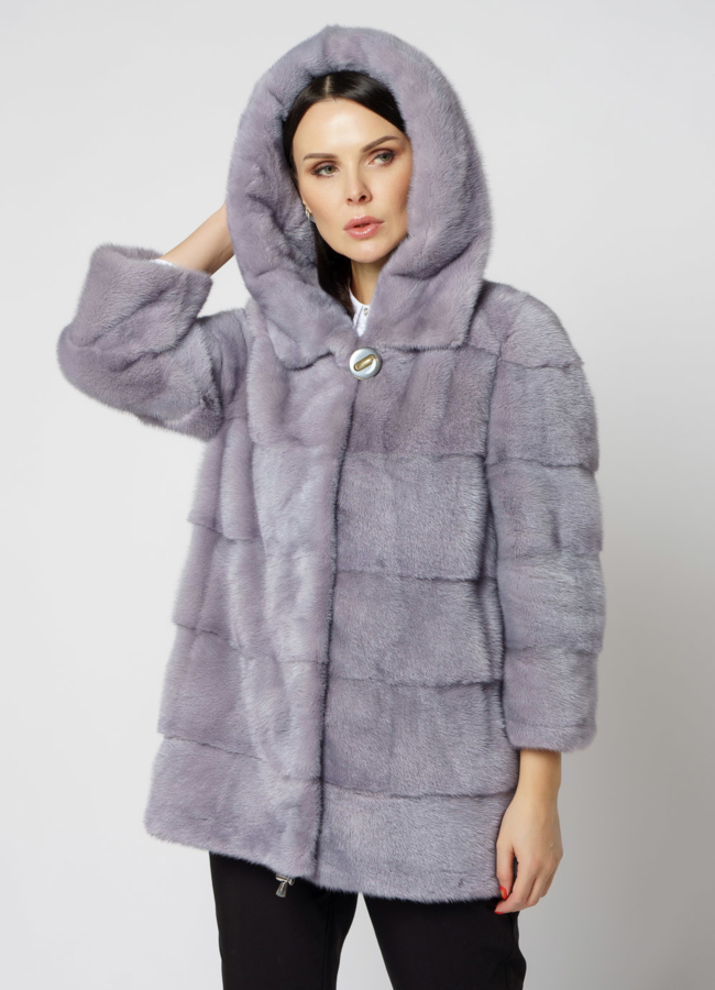 Норковая шуба с капюшоном голубого цвета трансформер  4 в 1 модель № 29120 универмаг малина