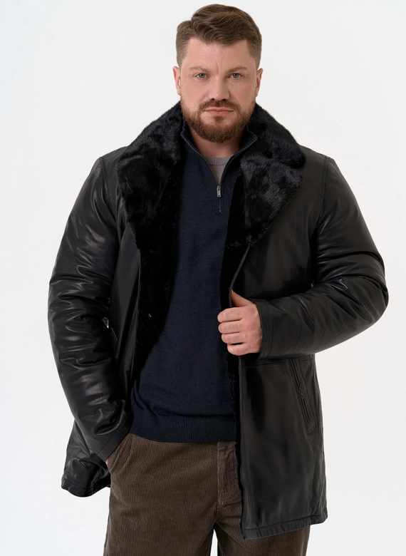 Мужская дубленка с английским воротником фото