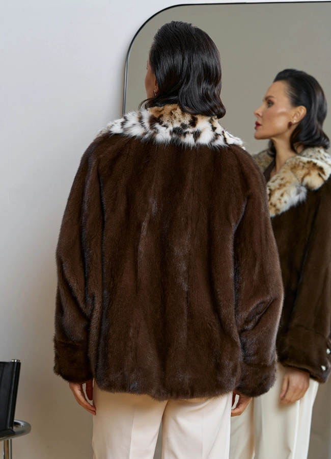 Куртка из меха норки с английским воротником из меха рыси модель № 31756 универмаг малина