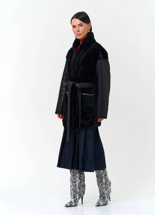 Женская дубленка из эко меха модель № 33897 универмаг малина
