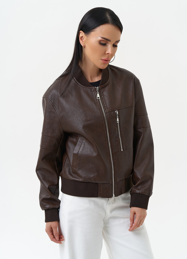 Куртка бомбер из эко кожи коричневого цвета модель № 30301 универмаг малина