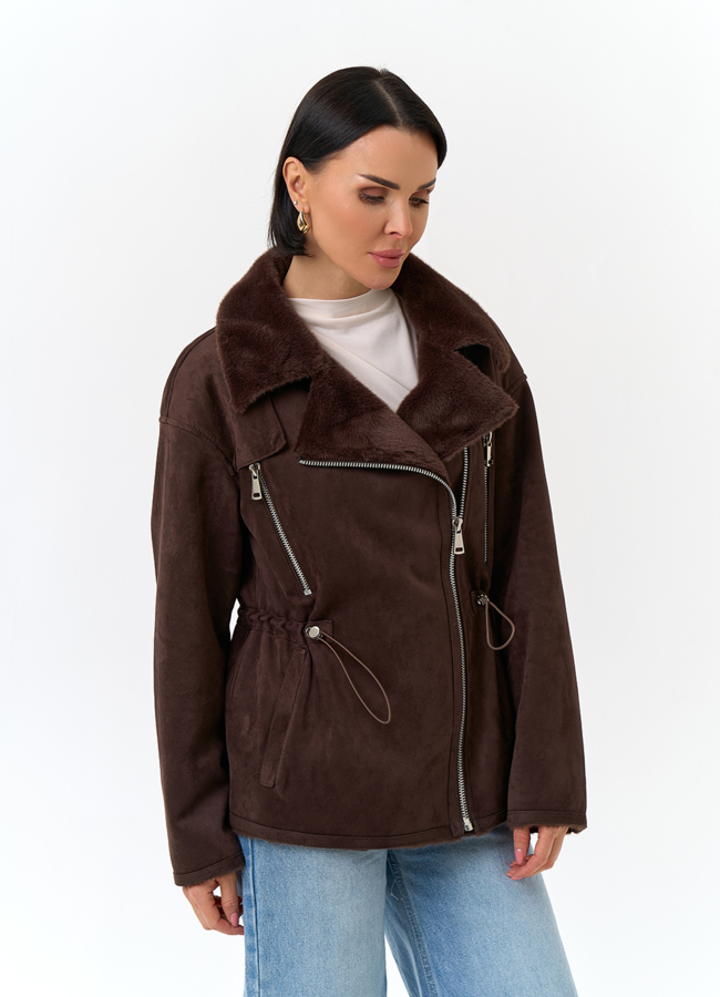 Женская дубленка из эко замши модель № 32792 универмаг малина