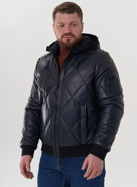 Куртка из натуральной кожи синего цвета