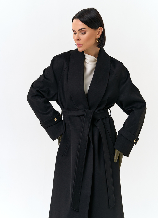 Женское длинное пальто с поясом модель № 32851 универмаг малина