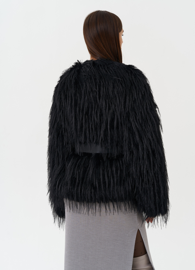 Женская шуба под эко страуса черного цвета модель № 27809 универмаг малина