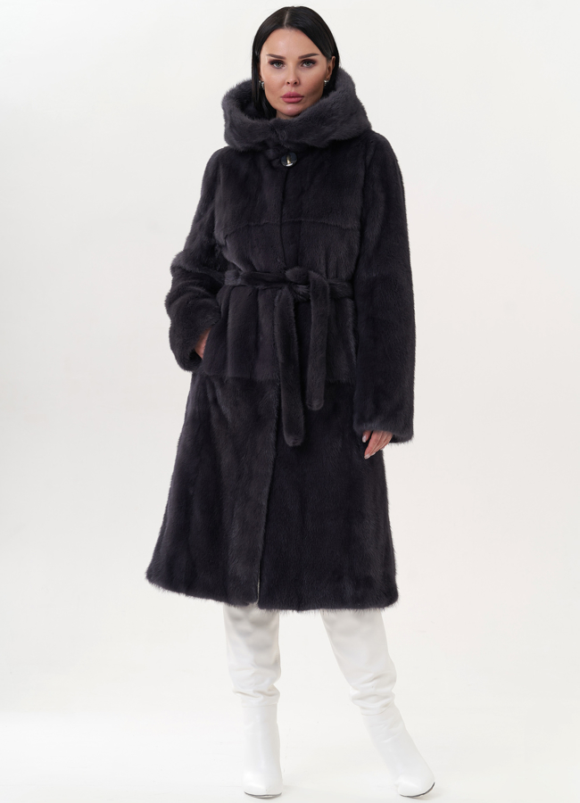 Шуба из норки с капюшоном модель № 26695 универмаг малина