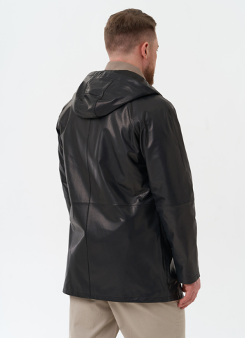 Мужская парка из натуральной кожи с капюшоном