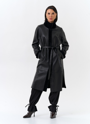 Женская двухсторонняя дубленка с поясом