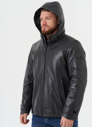 Куртка из натуральной кожи с капюшоном