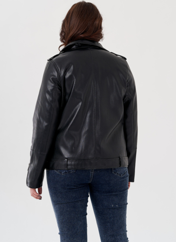 Удлиненная куртка косуха в черном цвете с ремнем