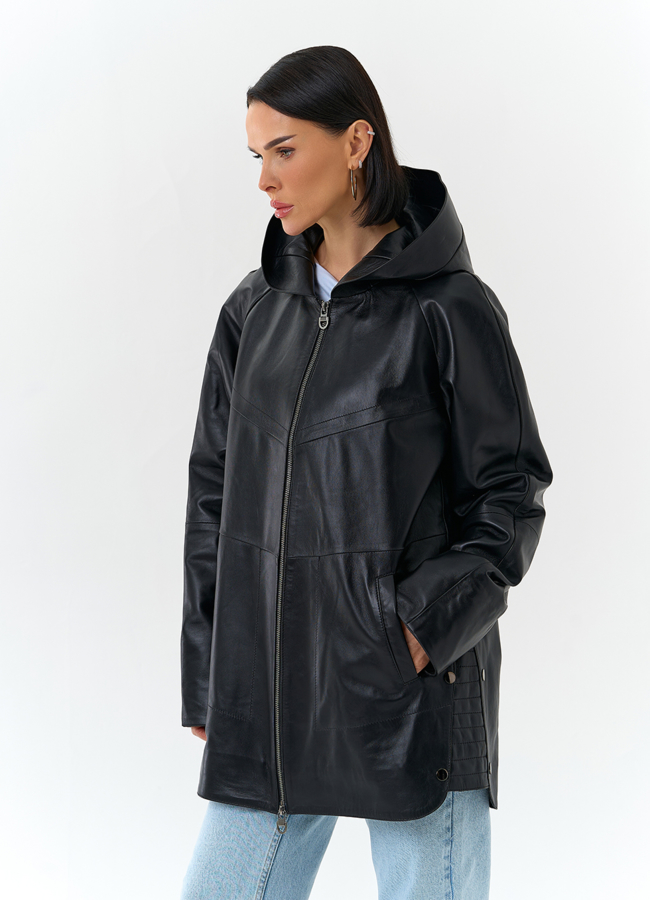 Женская куртка из натуральной кожи с капюшоном модель № 32874 универмаг малина