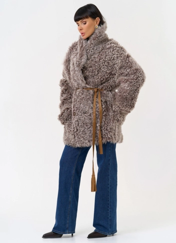 Женская двухсторонняя дубленка с воротником  фото