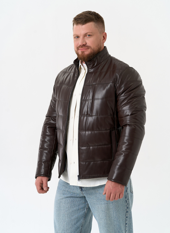 Мужская куртка из натуральной кожи с воротником стойкой