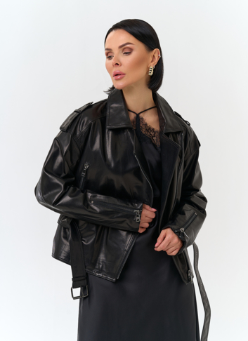 Женская куртка из натуральной кожи с поясом