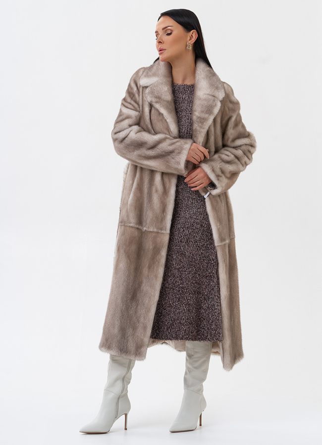 Длинная светлая норковая шуба модель № 29164 универмаг малина