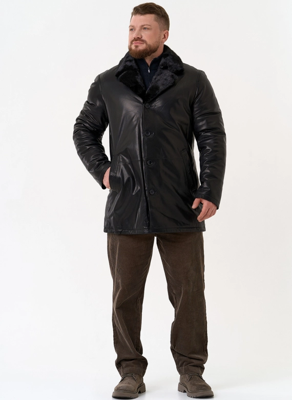 Мужская дубленка с английским воротником
