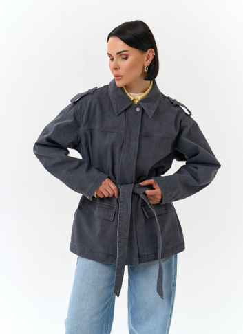 Женская джинсовая куртка с поясом