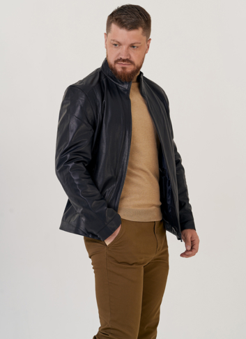 Куртка мужская из натуральной кожи с воротником стойкой 