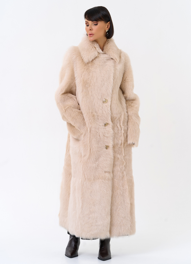 Женская двухсторонняя дубленка с поясом модель № 31929 универмаг малина